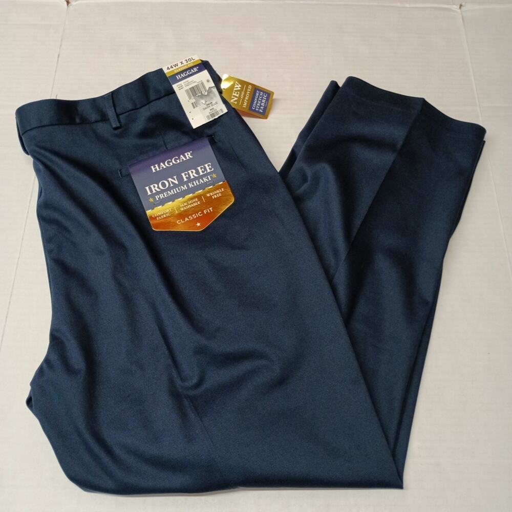 Haggar Premium Iron Free Khakis Men's 44x30 Blue Classic Fit